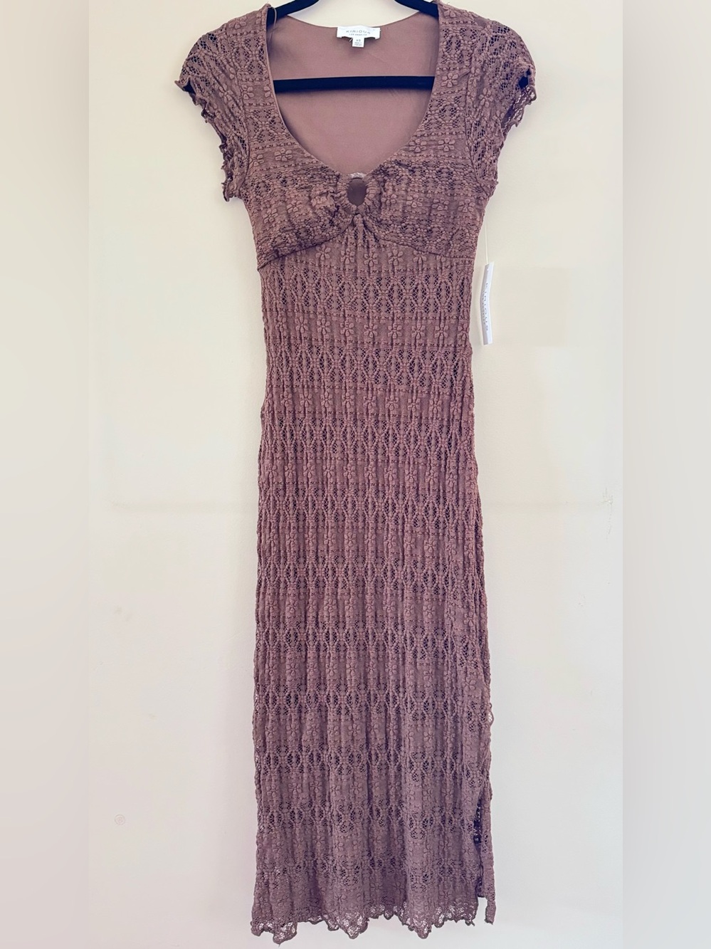 Knit Type Style Short Sleeve Tunic Dress in Brown